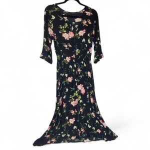 Floral Cottage Core Rose Fit And Flare Dress On Black Size Medium